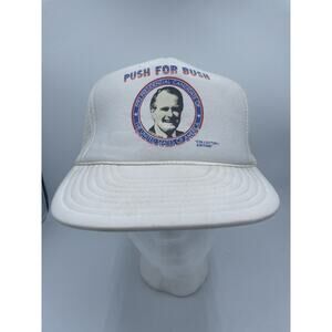 Vintage Campaign Hat Push For Bush 1992 Trucker President Snapback Cap Nissan